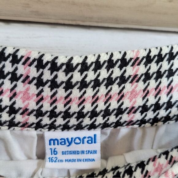 Mayoral Skirt Black & Pink Houndstooth Check with Ruffle Hem  Size 16 - Picture 10 of 12